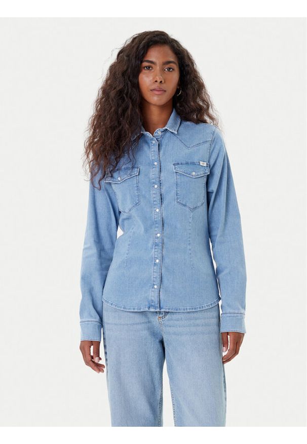 Mustang Koszula jeansowa Cody 1016935 Niebieski Slim Fit. Kolor: niebieski. Materiał: bawełna