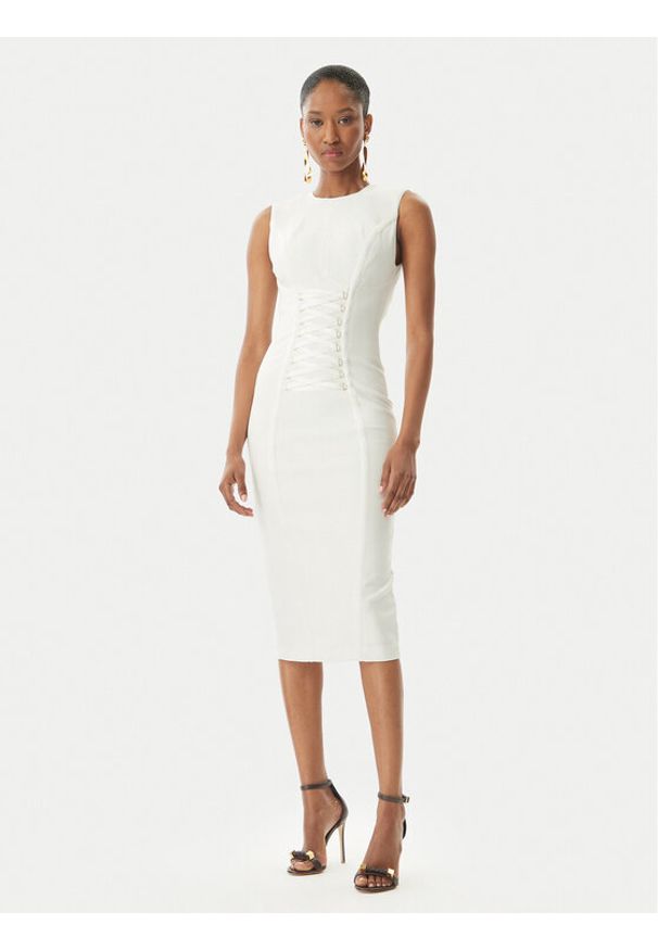 Elisabetta Franchi Sukienka koktajlowa AB76252E2 360 Biały Slim Fit. Kolor: biały. Materiał: wiskoza. Styl: wizytowy