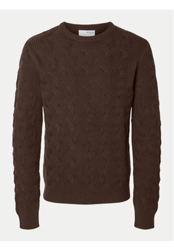 Selected Homme Sweter 16094503 Brązowy Regular Fit. Kolor: brązowy. Materiał: bawełna