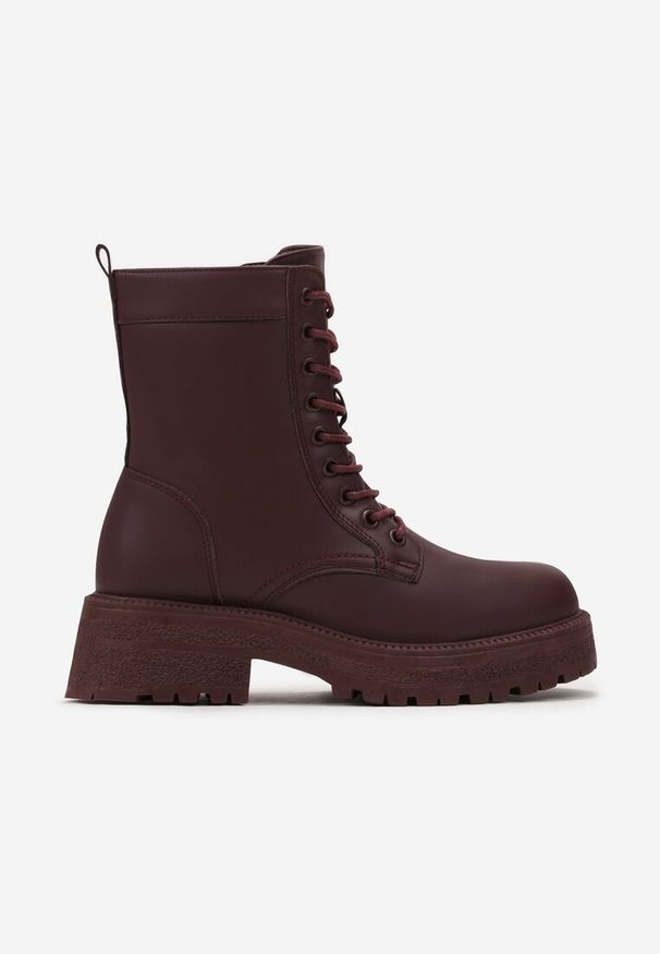 Born2be - Bordowe Botki za Kostkę na Grubej Podeszwie Lumine. Okazja: na co dzień. Wysokość cholewki: za kostkę. Kolor: czerwony. Materiał: jeans. Szerokość cholewki: normalna. Styl: casual