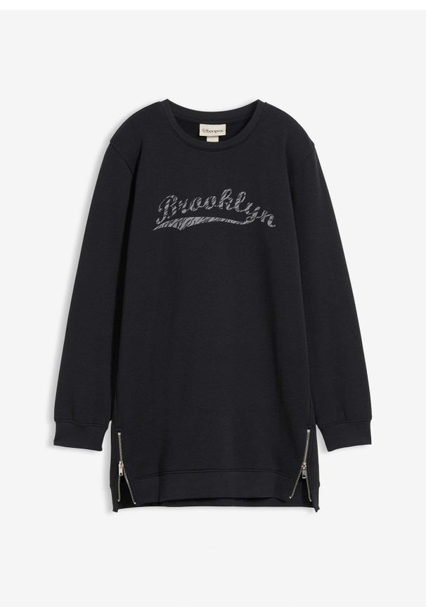 bonprix - Sukienka dresowa z czystej bawełny organicznej. Kolor: czarny. Materiał: bawełna, dresówka