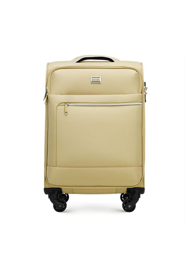 Wittchen - Mała walizka miękka z błyszczącym suwakiem z przodu beżowa. Kolor: beżowy. Materiał: poliester. Styl: elegancki