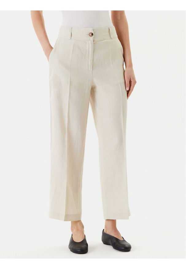 United Colors of Benetton - United Colors Of Benetton Spodnie materiałowe 4AGHDF06R Beżowy Straight Fit. Kolor: beżowy. Materiał: len