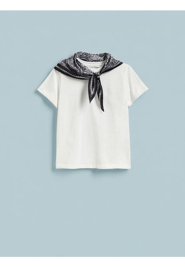 Reserved - T-shirt z apaszką - biały. Kolor: biały. Materiał: dzianina, bawełna. Styl: klasyczny