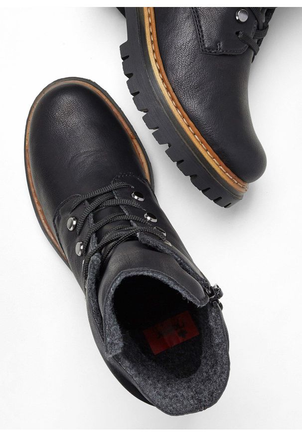 bonprix - Botki sznurowane marki Rieker. Kolor: czarny