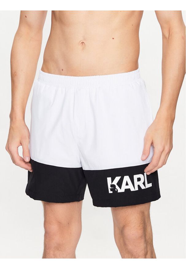Karl Lagerfeld - KARL LAGERFELD Szorty kąpielowe 230M2206 Biały Regular Fit. Kolor: biały. Materiał: syntetyk