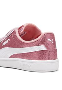 Puma - Dziecięce sneakersy Smash 3.0 Glitz Glam PUMA Peach Smoothie White Pink. Okazja: na uczelnię. Kolor: różowy, biały, wielokolorowy. Materiał: syntetyk, skóra, materiał. Szerokość cholewki: normalna. Sport: joga i pilates