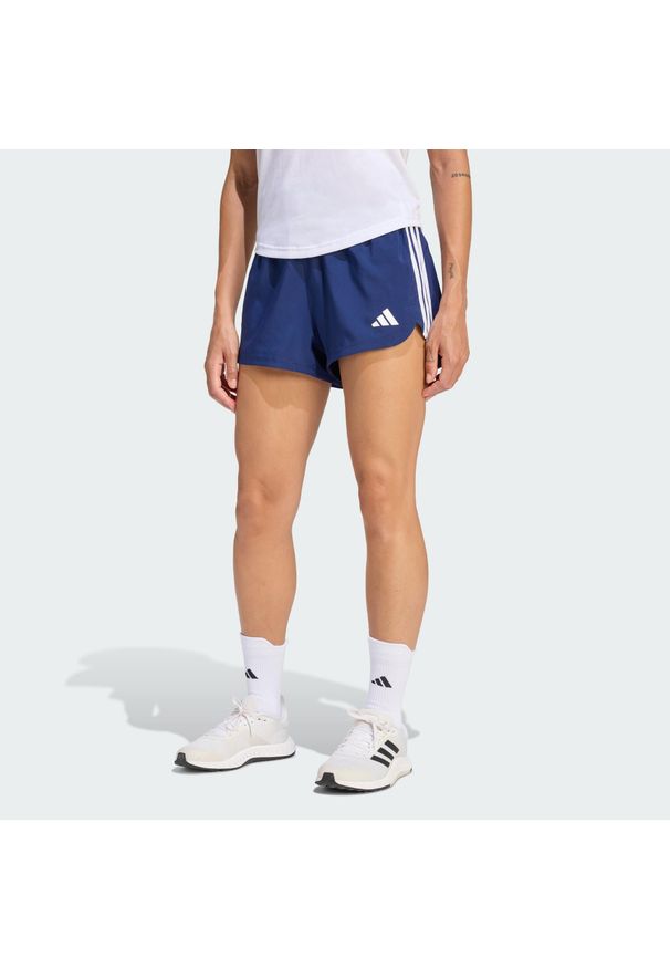 Adidas - Szorty treningowe Pacer Workout Woven High Rise. Kolor: niebieski, biały, wielokolorowy. Technologia: ClimaCool (Adidas). Sport: fitness