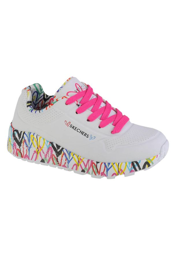 skechers - Buty sportowe Sneakersy dziewczęce, Skechers Uno Lite. Zapięcie: sznurówki. Kolor: wielokolorowy, różowy, biały. Materiał: materiał, syntetyk. Szerokość cholewki: normalna. Sport: turystyka piesza