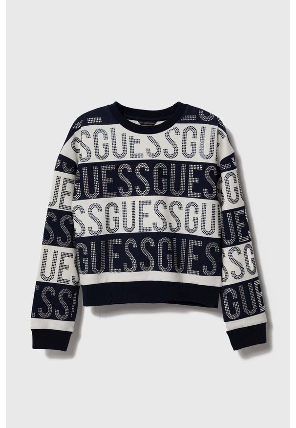 Guess bluza dziecięca kolor granatowy wzorzysta. Kolor: niebieski. Materiał: dzianina. Styl: klasyczny