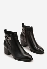 Born2be - Czarne Botki na Słupku z Metaliczną Aplikacją przy Cholewce Tulianis. Okazja: na co dzień. Kolor: czarny. Materiał: jeans. Szerokość cholewki: normalna. Wzór: aplikacja. Obcas: na słupku. Styl: casual, elegancki. Wysokość obcasa: średni #5