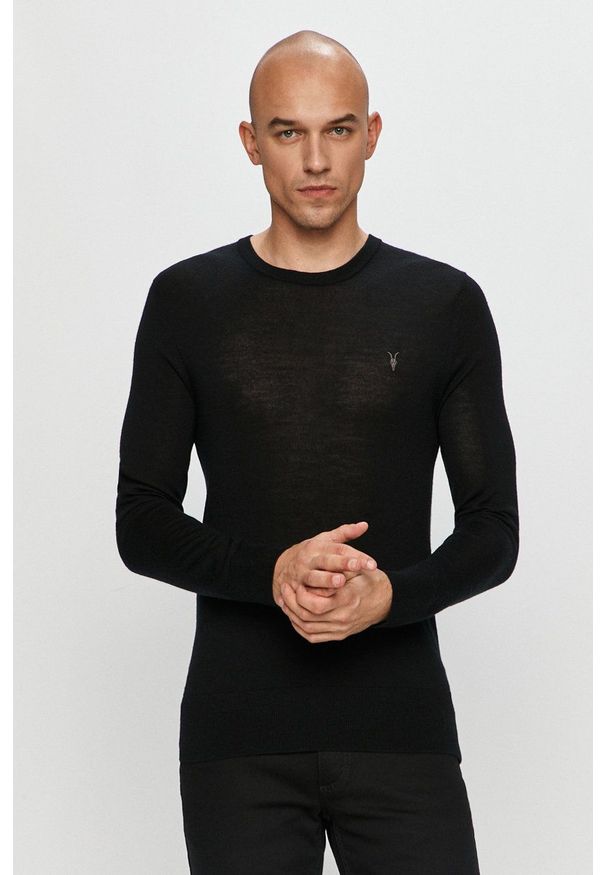 AllSaints - Sweter Mode Merino Crew. Kolor: czarny. Materiał: dzianina. Długość rękawa: długi rękaw. Długość: długie