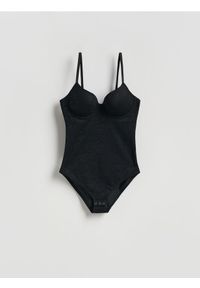 Reserved - Modelujące body - czarny. Kolor: czarny. Materiał: dzianina, koronka #1