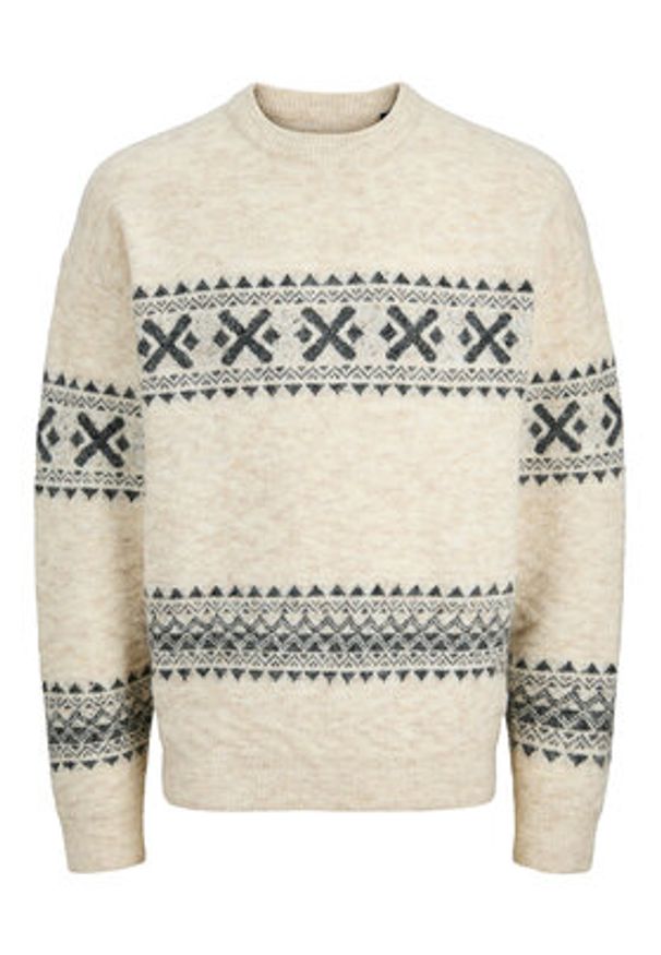 Jack & Jones Sweter Blumax 12286244 Beżowy Relaxed Fit. Kolor: beżowy. Materiał: syntetyk