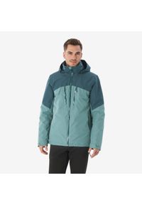 FORCLAZ - Kurtka turystyczna męska zimowa Quechua NH500 3w1 mountain -10°C wodoodporna. Kolor: zielony, niebieski, wielokolorowy. Materiał: tkanina. Sezon: zima. Sport: turystyka piesza