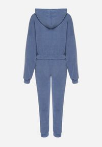 Born2be - Granatowy Komplet Dresowy z Bawełną Krótka Bluza z Kapturem i Spodnie z Gumką w Pasie Gesaria. Kolor: niebieski. Materiał: dresówka, bawełna #5
