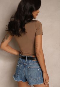 Renee - Brązowy T-shirt Cropped z Wiskozą Efranessa. Kolor: brązowy. Materiał: wiskoza. Sezon: lato