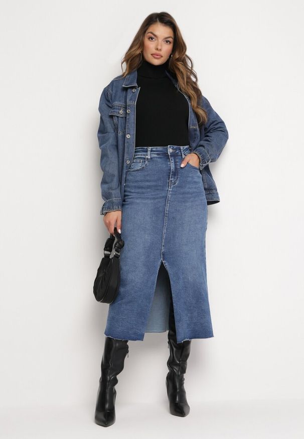 Born2be - Niebieska Jeansowa Spódnica Maxi z Wysokim Stanem Nicyela. Stan: podwyższony. Kolor: niebieski. Materiał: jeans
