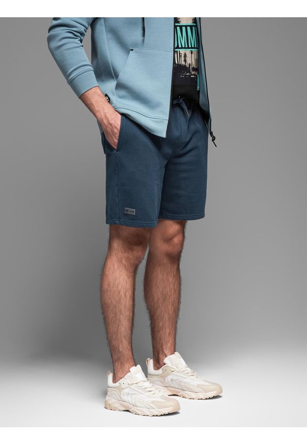 Ombre Clothing - Krótkie spodenki dresowe męskie RELAXED FIT w stylu athleisure – granatowe V4 - Rozmiar: XL. Kolor: niebieski. Materiał: dresówka. Długość: krótkie