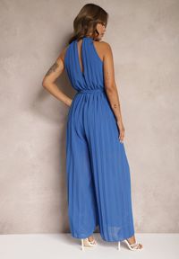 Renee - Niebieski Kombinezon z Dekoltem Typu Halter i Gumką w Talii Zolefia. Kolor: niebieski. Długość: długie. Styl: elegancki #5