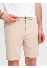 Ombre Clothing - Jeansowe męskie klasyczne szorty z podwiniętą nogawką – kremowe V2 OM-SRDS-0162 - XXL. Kolor: kremowy. Materiał: jeans. Sezon: lato. Styl: klasyczny #3