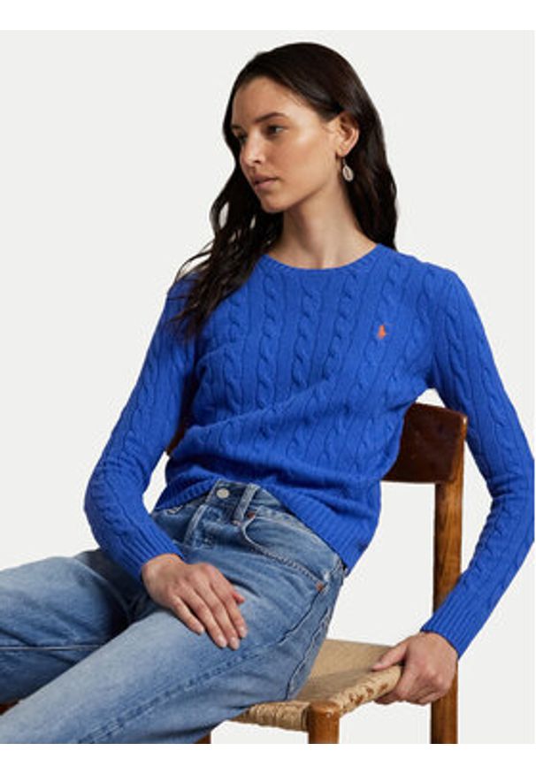 Polo Ralph Lauren Sweter 211971865006 Niebieski Slim Fit. Typ kołnierza: polo. Kolor: niebieski. Materiał: wełna