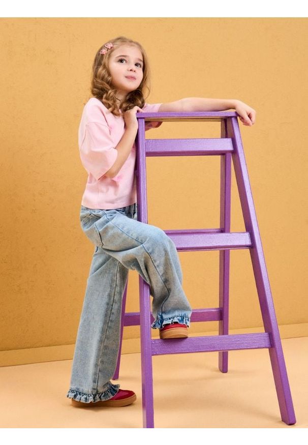 Sinsay - Jeansy wide leg z efektem sprania - niebieski. Kolor: niebieski