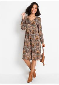 bonprix - Sukienka z dżerseju w deseń paisley. Typ kołnierza: dekolt w serek. Kolor: czerwony. Materiał: jersey. Wzór: paisley #1