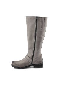 Szare Kozaki Simen Damskie Ocieplane Buty Zimowe. Okazja: na co dzień. Zapięcie: klamry. Kolor: szary. Szerokość cholewki: normalna. Wzór: paski. Wysokość cholewki: przed kolano. Materiał: nubuk. Sezon: zima. Styl: casual, klasyczny #4