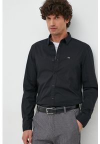 Calvin Klein koszula męska kolor czarny slim z kołnierzykiem klasycznym. Typ kołnierza: kołnierzyk klasyczny. Kolor: czarny. Styl: klasyczny