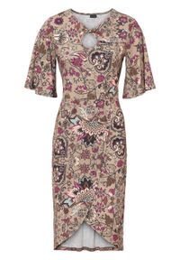Sukienka ołówkowa z wycięciem bonprix piaskowy - paisley. Kolor: beżowy. Wzór: paisley. Typ sukienki: ołówkowe #1