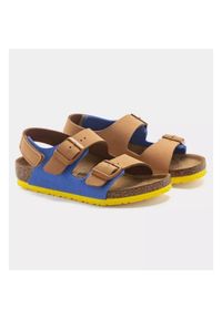 Sandały Birkenstock Milano Hl Jr 1024384 niebieskie. Zapięcie: sprzączka. Kolor: niebieski. Materiał: zamsz, materiał, syntetyk, skóra. Styl: klasyczny