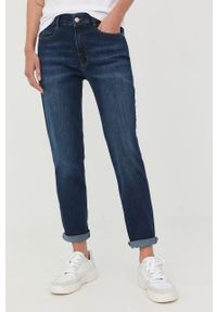 BOSS jeansy damskie medium waist. Kolor: niebieski