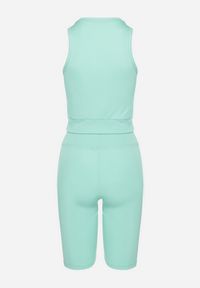 Born2be - Miętowy Komplet Sportowy Biustonosz na Ramiączkach i Legginsy z Gumką w Pasie Nadlira. Kolor: miętowy. Sport: fitness #3