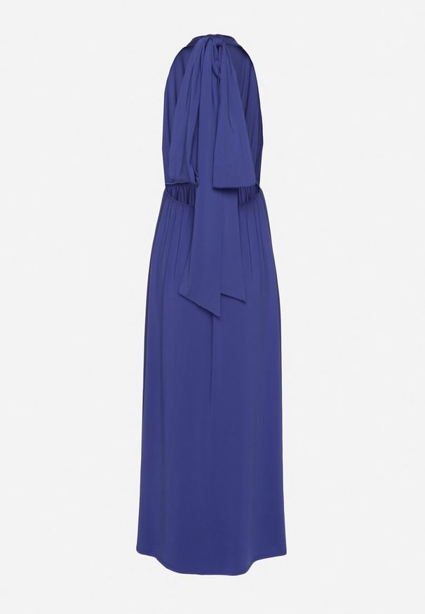 Born2be - Niebieska Koktajlowa Sukienka Multiway z Wiskozą i Wiązaniem na Szyi Lilazza. Okazja: na imprezę. Typ kołnierza: dekolt w kształcie V. Kolor: niebieski. Materiał: wiskoza. Typ sukienki: rozkloszowane. Styl: wizytowy