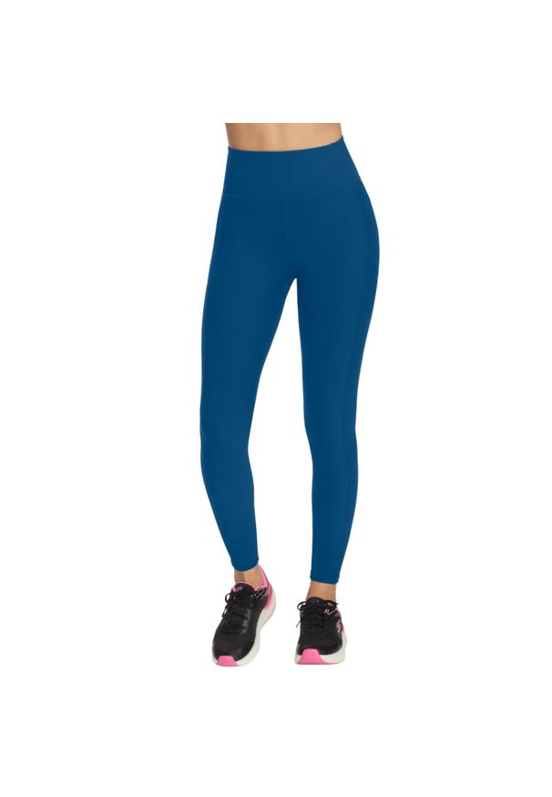 skechers - Leginsy fitness damskie GO Flex Rib Fl HW Legging. Kolor: niebieski. Materiał: nylon, elastan. Sport: fitness