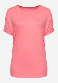 Born2be - Różowy T-shirt z Rękawami w typie Nietoperza Salilena. Okazja: na co dzień. Kolor: różowy. Materiał: jeans. Wzór: aplikacja. Styl: casual, elegancki, wizytowy #3