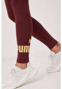 Puma legginsy essentials+ metallic damskie kolor bordowy z nadrukiem. Stan: podwyższony. Kolor: czerwony. Materiał: dzianina. Wzór: nadruk #4