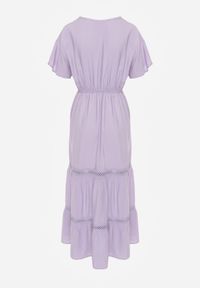 Born2be - Fioletowa Sukienka Maxi z Gumką w Pasie i Koronkowymi Wstawkami Anandia. Kolor: fioletowy. Materiał: koronka. Wzór: aplikacja. Długość: maxi #8