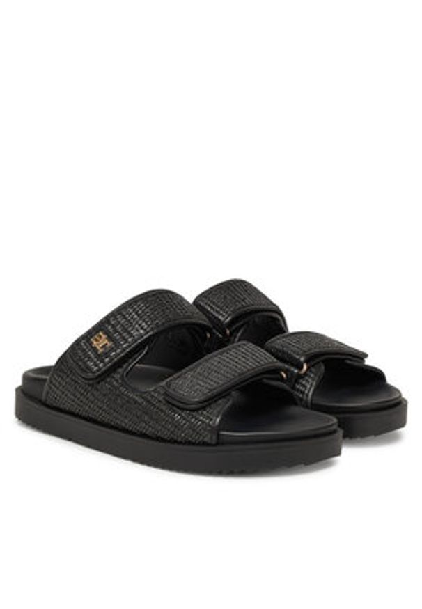 TOMMY HILFIGER - Tommy Hilfiger Klapki DOUBLE STRAP RAFFIA FW0FW08940 Czarny. Kolor: czarny