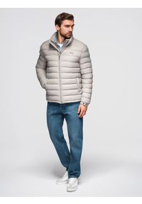 Ombre Clothing - Pikowana męska kurtka z dwoma zapięciami - jasnoszara V2 - Rozmiar: XL. Okazja: na co dzień. Kolor: szary. Materiał: nylon, tkanina, poliester, materiał. Wzór: gładki, aplikacja. Styl: klasyczny, casual, elegancki #3