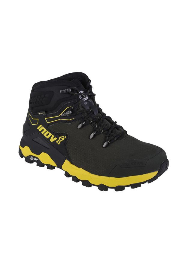 Buty trekkingowe męskie, Inov-8 Roclite Pro G 400 GTX V2. Wysokość cholewki: za kostkę. Zapięcie: sznurówki. Kolor: wielokolorowy, zielony. Materiał: materiał. Szerokość cholewki: normalna