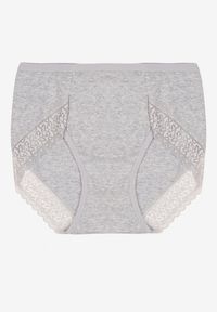 Renee - Szare Bawełniane Majtki Figi Zdobione Koronką Idilene. Kolekcja: plus size. Kolor: szary. Materiał: koronka, bawełna. Wzór: koronka, aplikacja