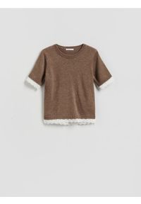 Reserved - Sweter z dodatkiem wełny - brązowy. Kolor: brązowy. Materiał: wełna