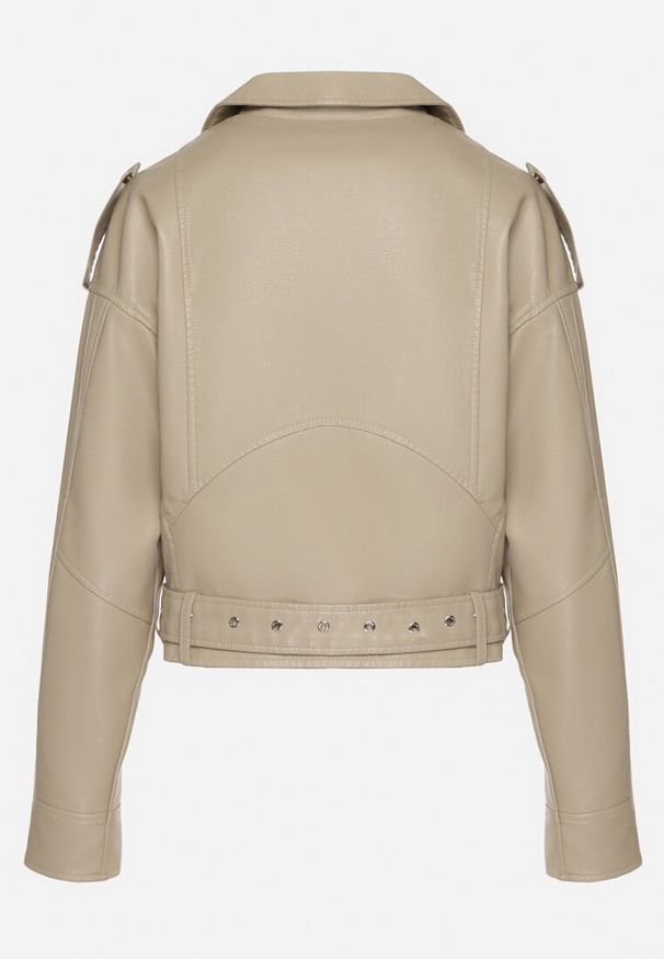 Born2be - Beżowa Kurtka Ramoneska z Klamrami Sesariah. Okazja: na co dzień. Kolor: beżowy. Materiał: jeans. Długość rękawa: krótki rękaw. Długość: krótkie. Sezon: wiosna. Styl: casual, elegancki, rockowy