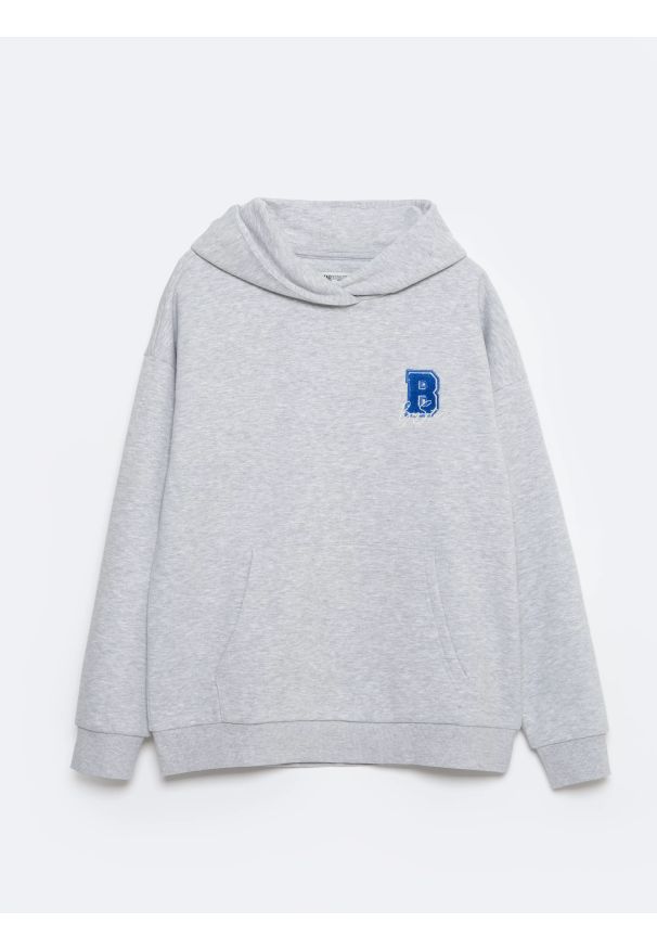 Big-Star - Bluza dziewczęca z kapturem z aplikacją szara Letta 901. Typ kołnierza: kaptur. Kolor: szary. Materiał: materiał, skóra. Wzór: aplikacja. Styl: sportowy, klasyczny