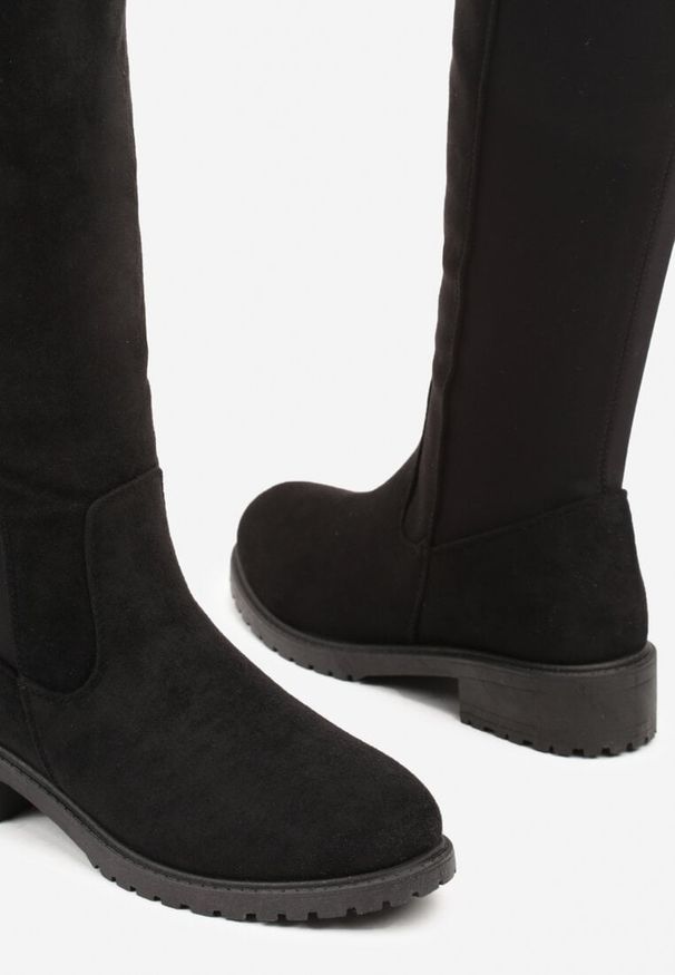 Born2be - Czarne Kozaki Vices w Stylu Muszkieterek Amlave. Kolor: czarny. Materiał: jeans. Styl: elegancki