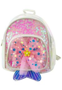 LEANToys - LeanToys Plecak Dziecięcy Cekiny Tiulowa Kokarda Biały 20cm 3,8L EDUKAMP. Kolor: biały. Materiał: tiul #1