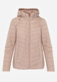 Renee - Beżowa Kurtka Przejściowa z Pikowaniem i Odpinanym Kapturem Edielitia. Okazja: na co dzień. Typ kołnierza: kaptur. Kolor: beżowy. Materiał: jeans, nylon. Styl: casual #4