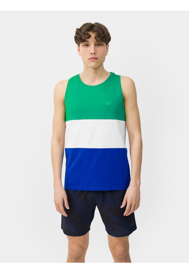 4f - Tank top regular gładki męski. Kolor: zielony. Materiał: bawełna. Wzór: gładki